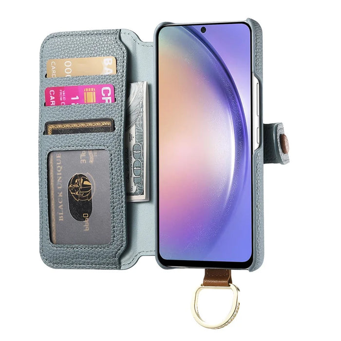 For Samsung Galaxy A16 4G / 5G Case RFID Blocking Zipper Wallet PU Leather Mobile Cover - Blue - 2