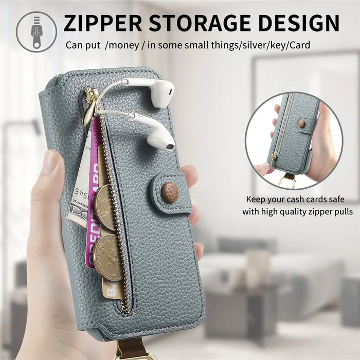 For Samsung Galaxy A16 4G / 5G Case RFID Blocking Zipper Wallet PU Leather Mobile Cover - Blue - 7