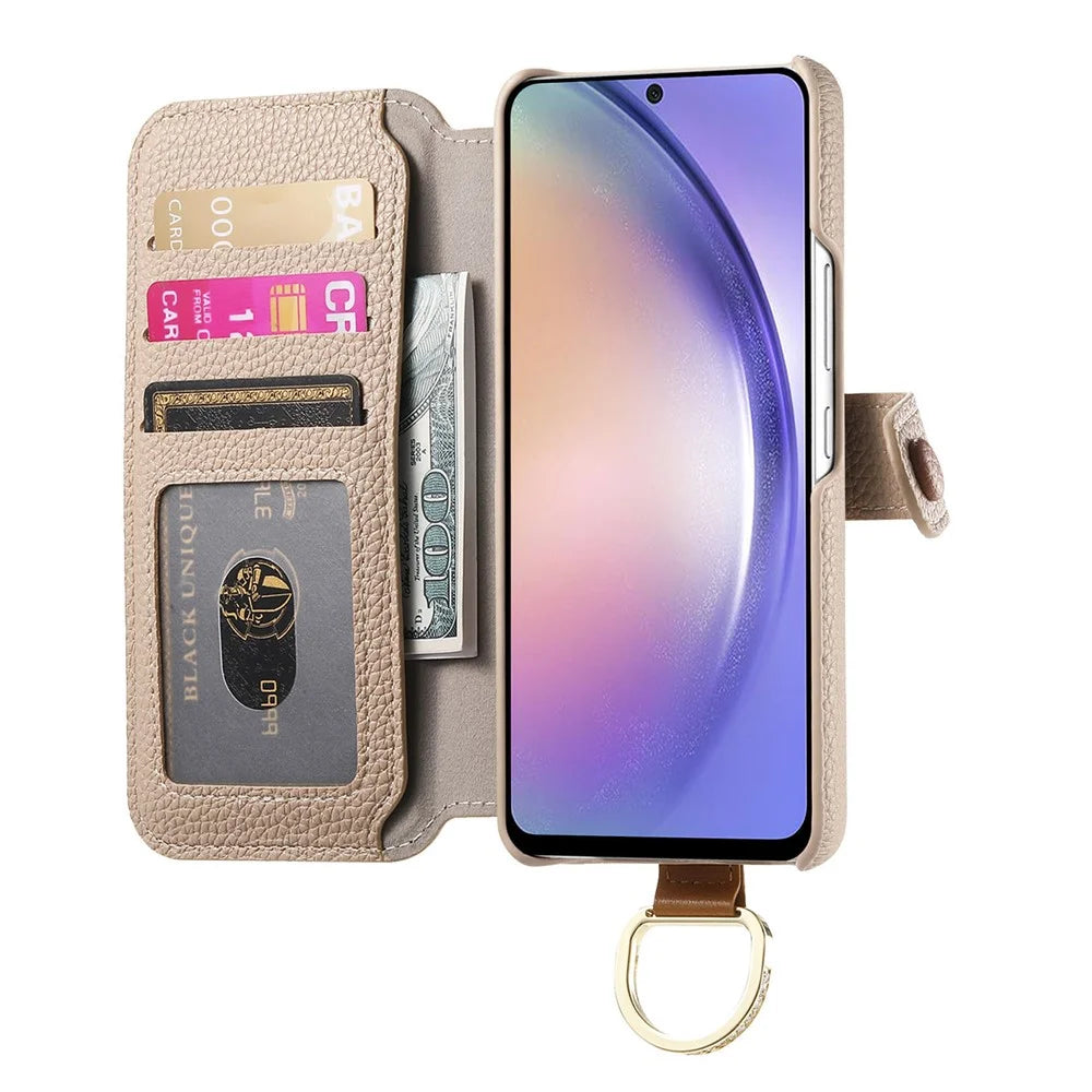 For Samsung Galaxy A36 5G Case RFID Blocking Zipper Wallet PU Leather Mobile Cover - Khaki - 2