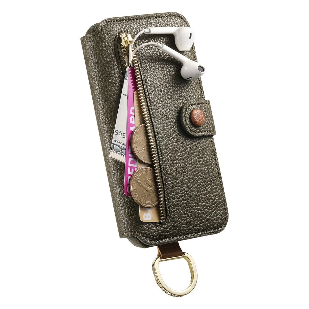For Samsung Galaxy S25 Case RFID Blocking Zipper Wallet PU Leather Mobile Cover - Green - 4