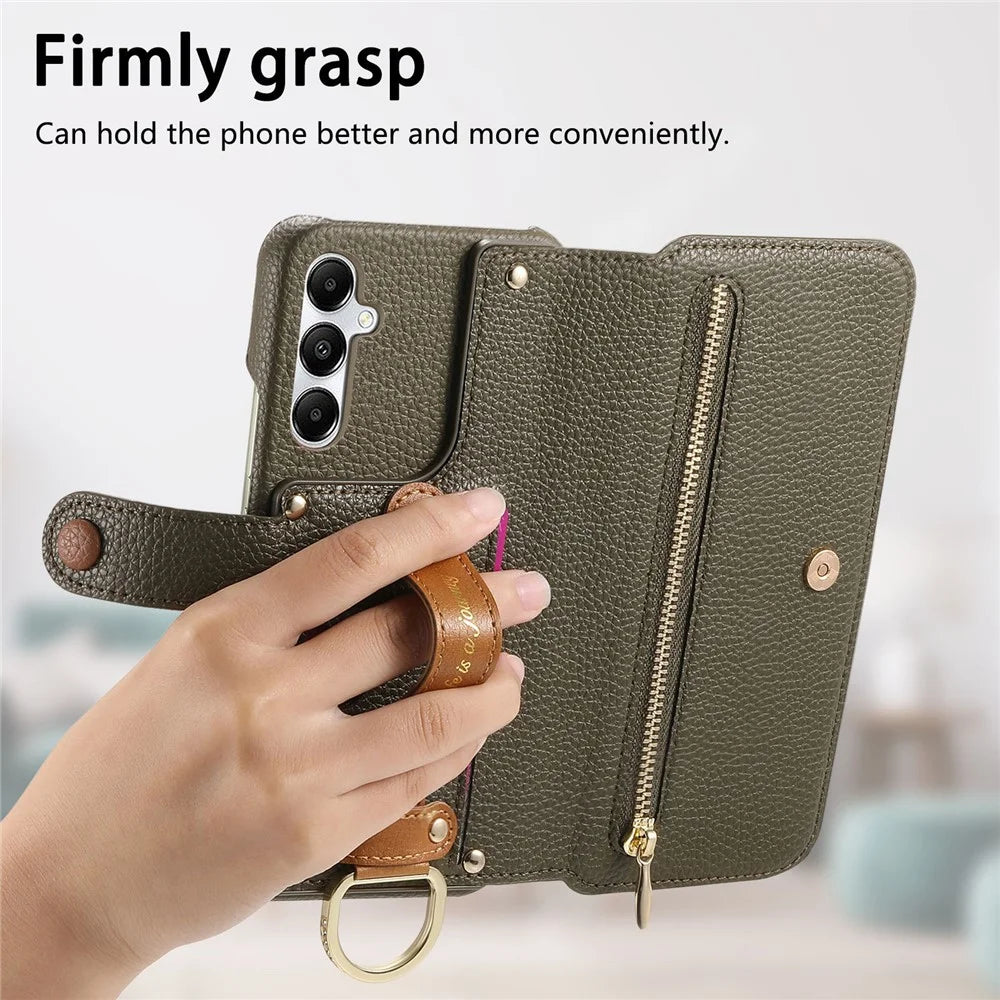 For Samsung Galaxy S25 Case RFID Blocking Zipper Wallet PU Leather Mobile Cover - Green - 5