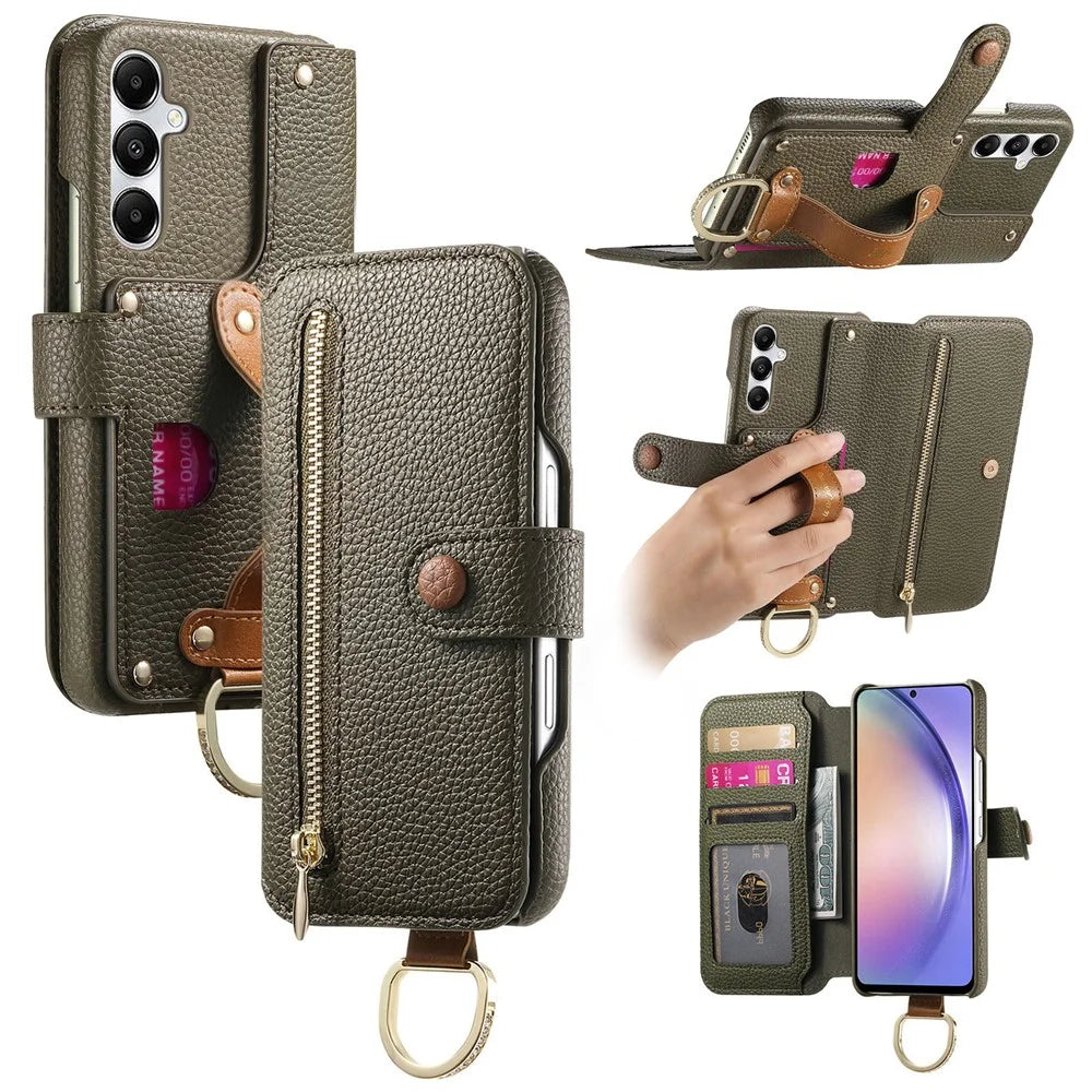For Samsung Galaxy S25+ Case RFID Blocking Zipper Wallet PU Leather Mobile Cover - Green - 1
