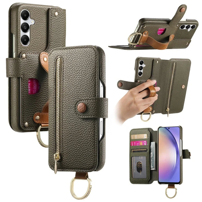 For Samsung Galaxy S25+ Case RFID Blocking Zipper Wallet PU Leather Mobile Cover - Green - 1