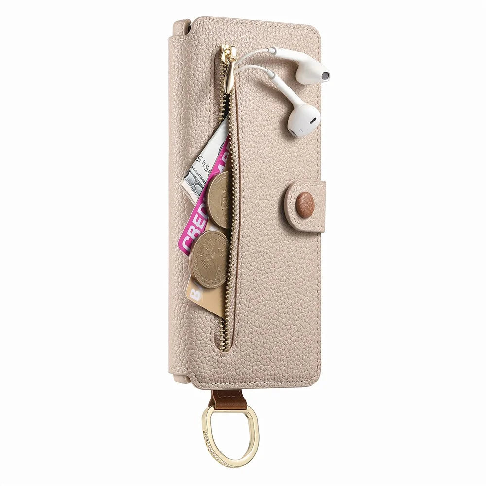 For Samsung Galaxy S25 Ultra Case RFID Blocking Zipper Wallet PU Leather Mobile Cover - Khaki - 4