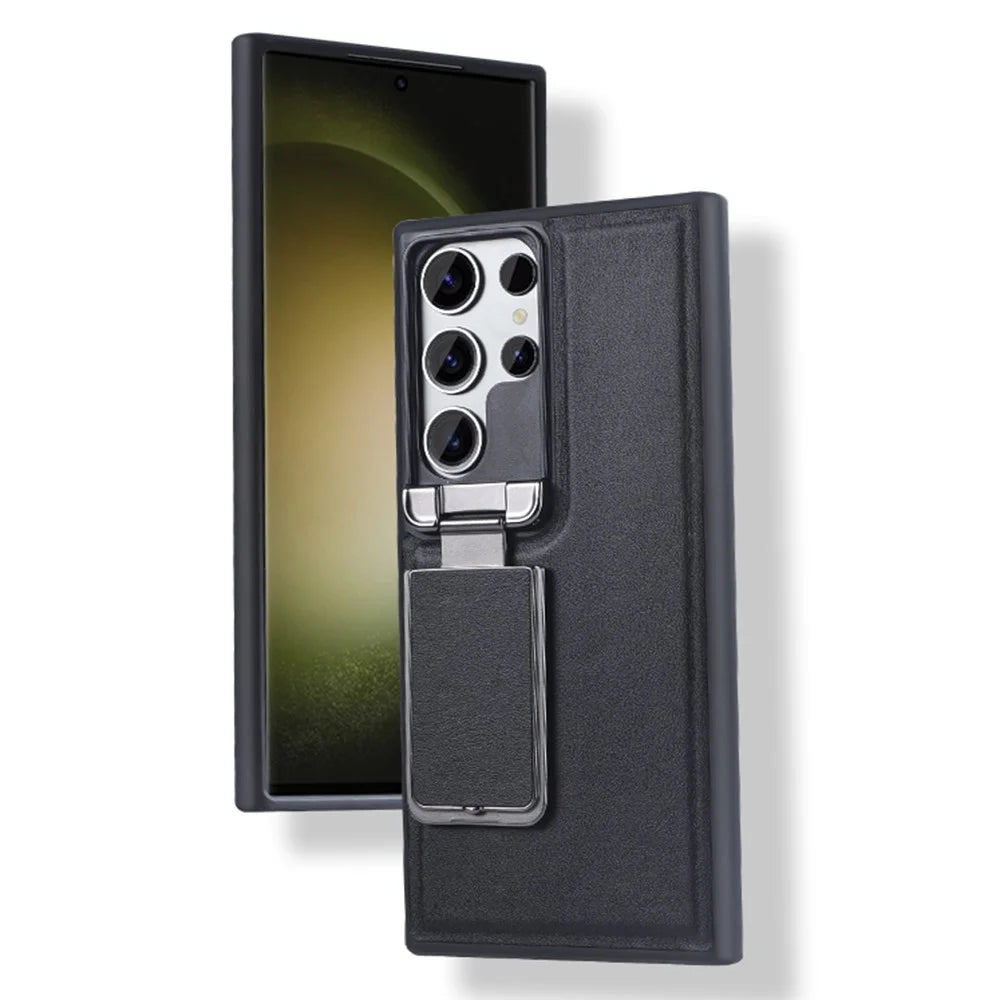 GKK For Samsung Galaxy S25 Ultra Case Lens Cover Kickstand TPU+PU Phone Back Cover - Black - 2