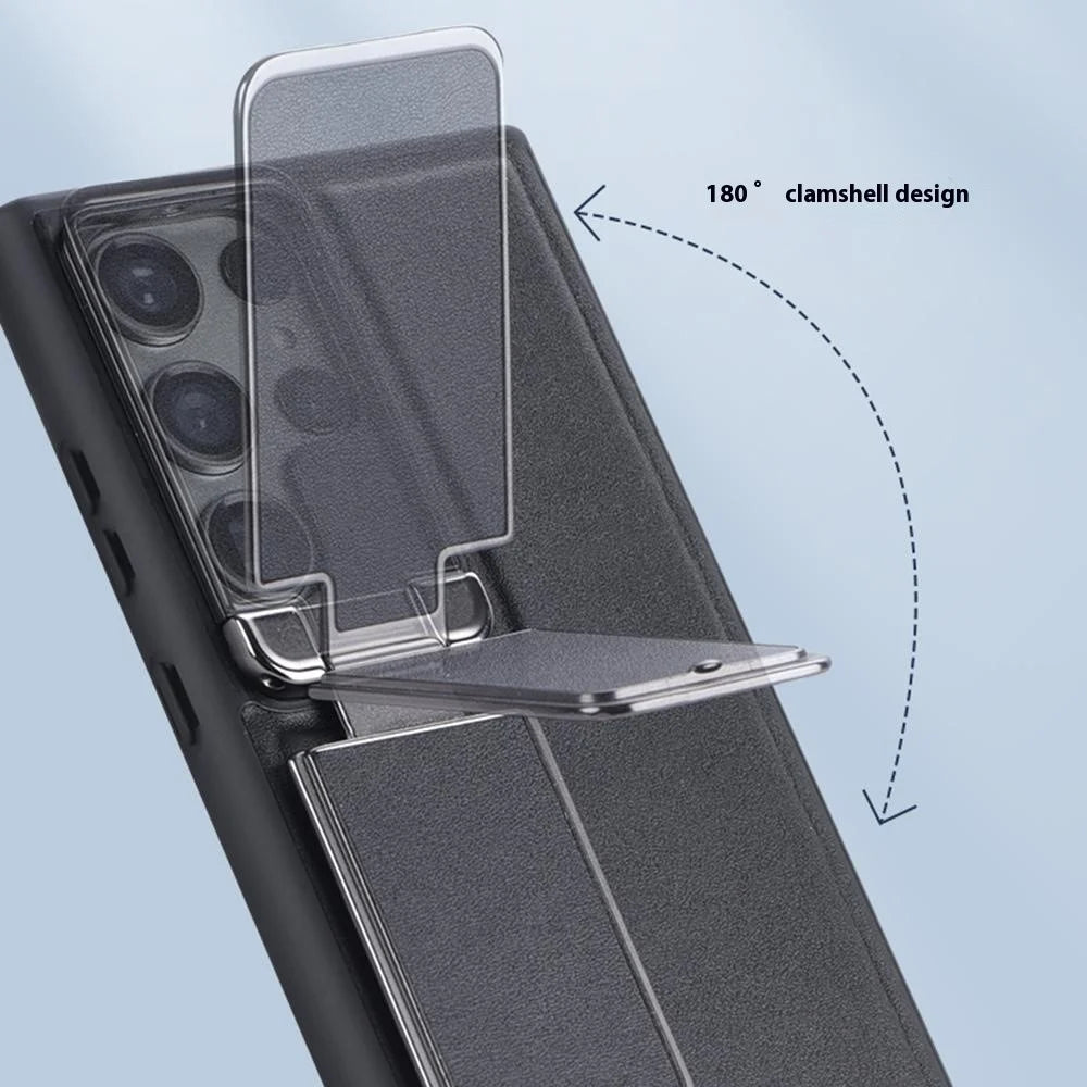 GKK For Samsung Galaxy S25 Ultra Case Lens Cover Kickstand TPU+PU Phone Back Cover - Black - 4