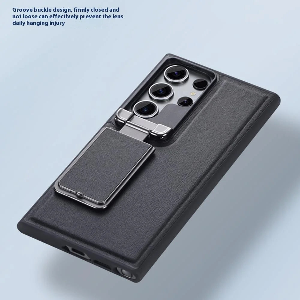 GKK For Samsung Galaxy S25 Ultra Case Lens Cover Kickstand TPU+PU Phone Back Cover - Black - 5