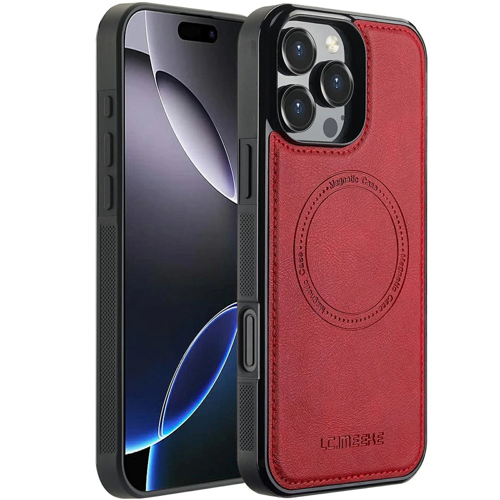 LC.IMEEKE For iPhone 16 Pro Magnetic Case Compatible with MagSafe Leather+TPU Back Cover - Red - 1