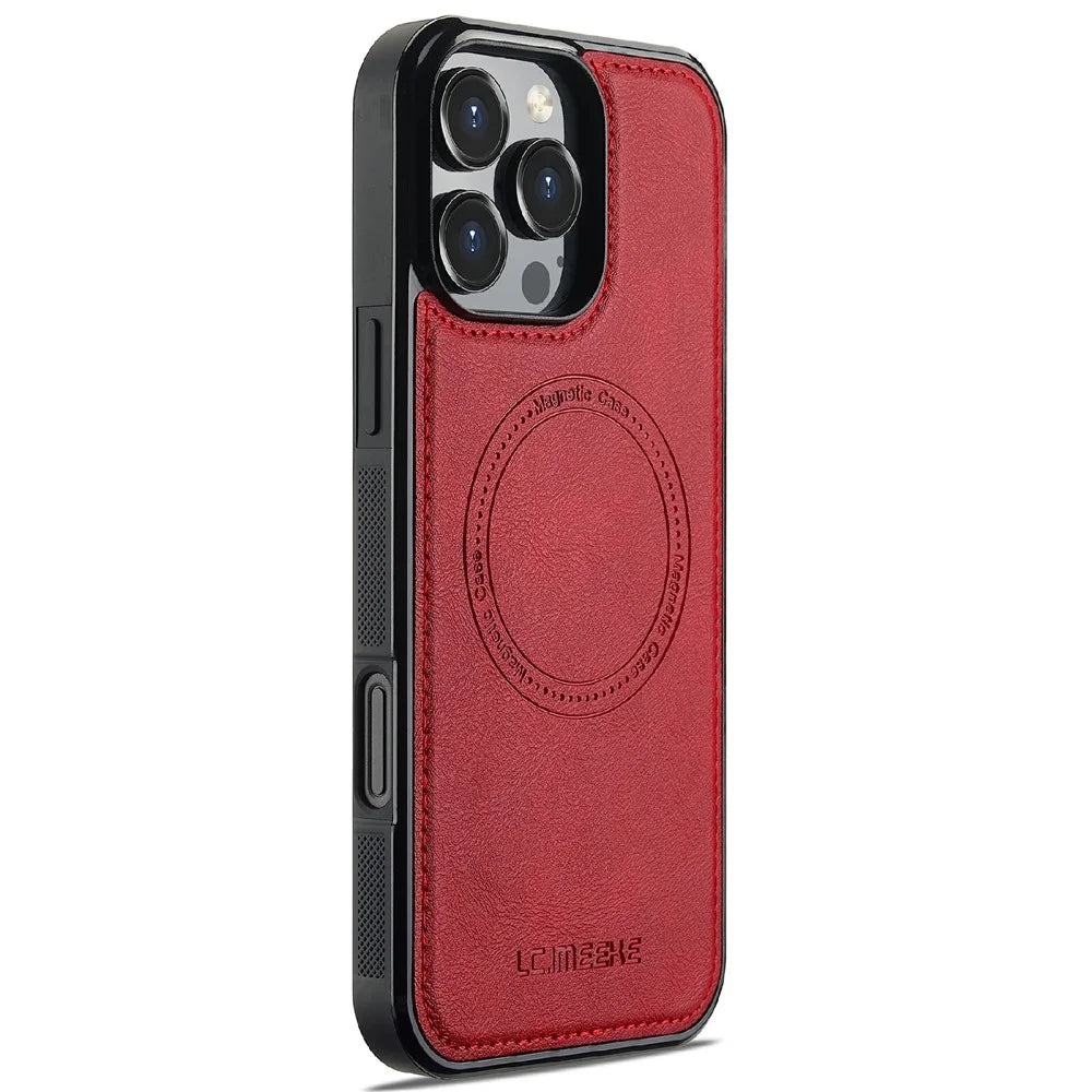 LC.IMEEKE For iPhone 16 Pro Magnetic Case Compatible with MagSafe Leather+TPU Back Cover - Red - 2