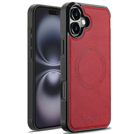 LC.IMEEKE For iPhone 16 Plus Magnetic Case Compatible with MagSafe Leather+TPU Back Cover - Red - 1