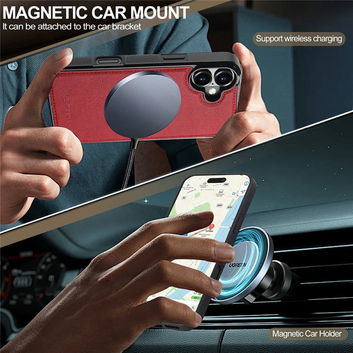 LC.IMEEKE For iPhone 16 Plus Magnetic Case Compatible with MagSafe Leather+TPU Back Cover - Red - 3
