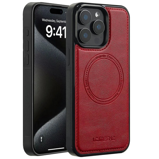 LC.IMEEKE For iPhone 15 Pro Max Magnetic Case Compatible with MagSafe Leather+TPU Back Cover - Red - 1