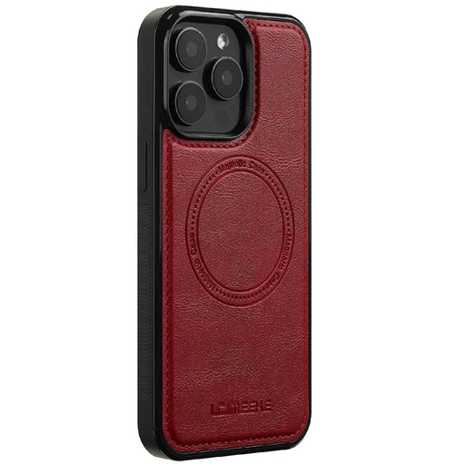 LC.IMEEKE For iPhone 14 Pro Max Magnetic Case Compatible with MagSafe Leather+TPU Back Cover - Red - 2