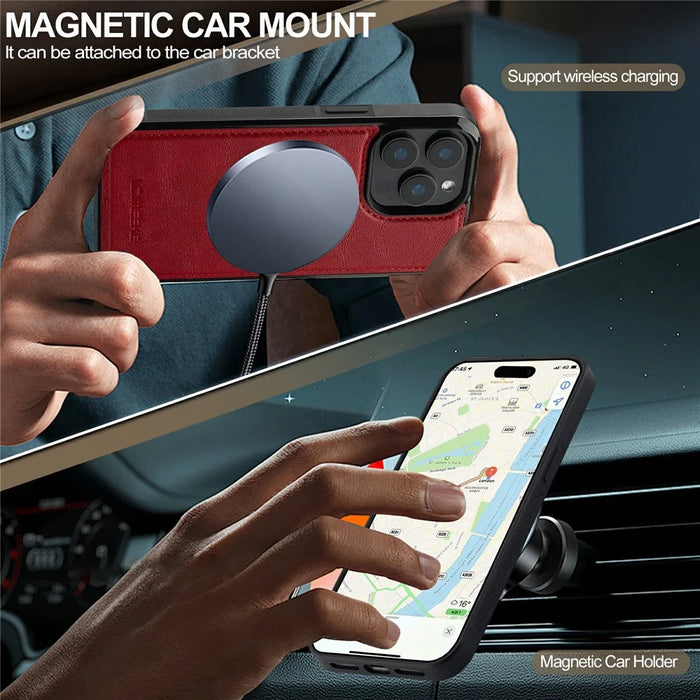 LC.IMEEKE For iPhone 14 Pro Magnetic Case Compatible with MagSafe Leather+TPU Back Cover - Red - 3