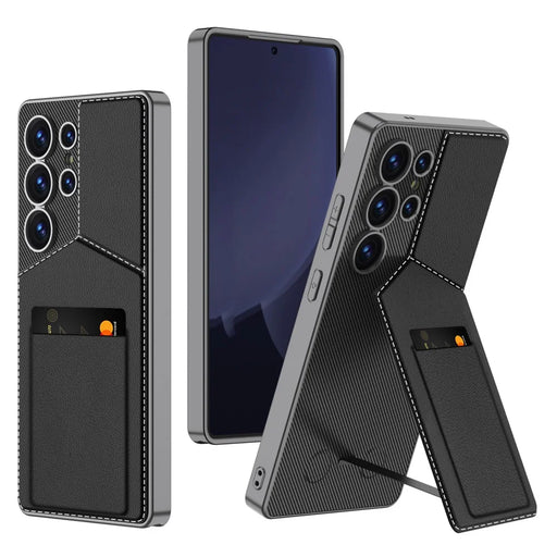 GKK For Samsung Galaxy S25 Ultra Case with Card Holder Kickstand PC+PU Phone Back Cover - Black - 1