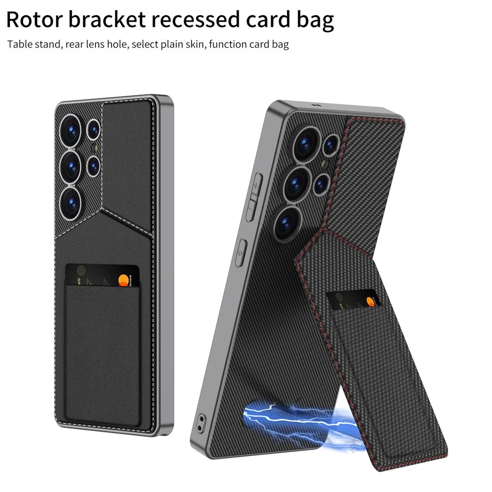 GKK For Samsung Galaxy S25 Ultra Case with Card Holder Kickstand PC+PU Phone Back Cover - Black - 5