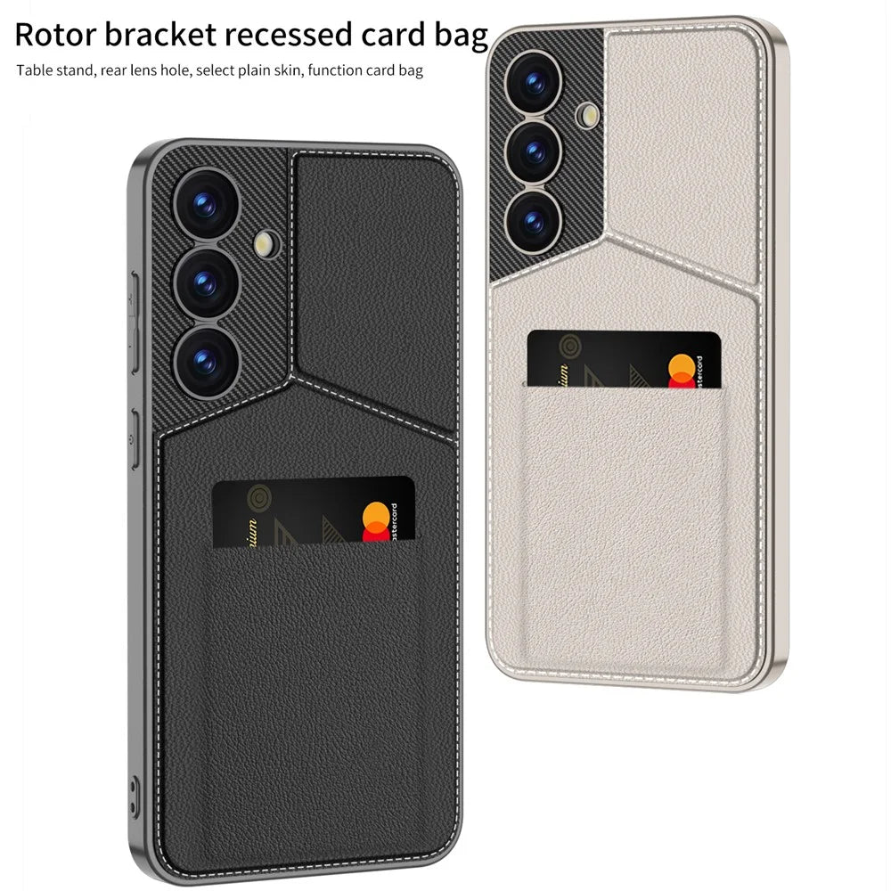 GKK For Samsung Galaxy S25 Ultra Case with Card Holder Kickstand PC+PU Phone Back Cover - Black - 7