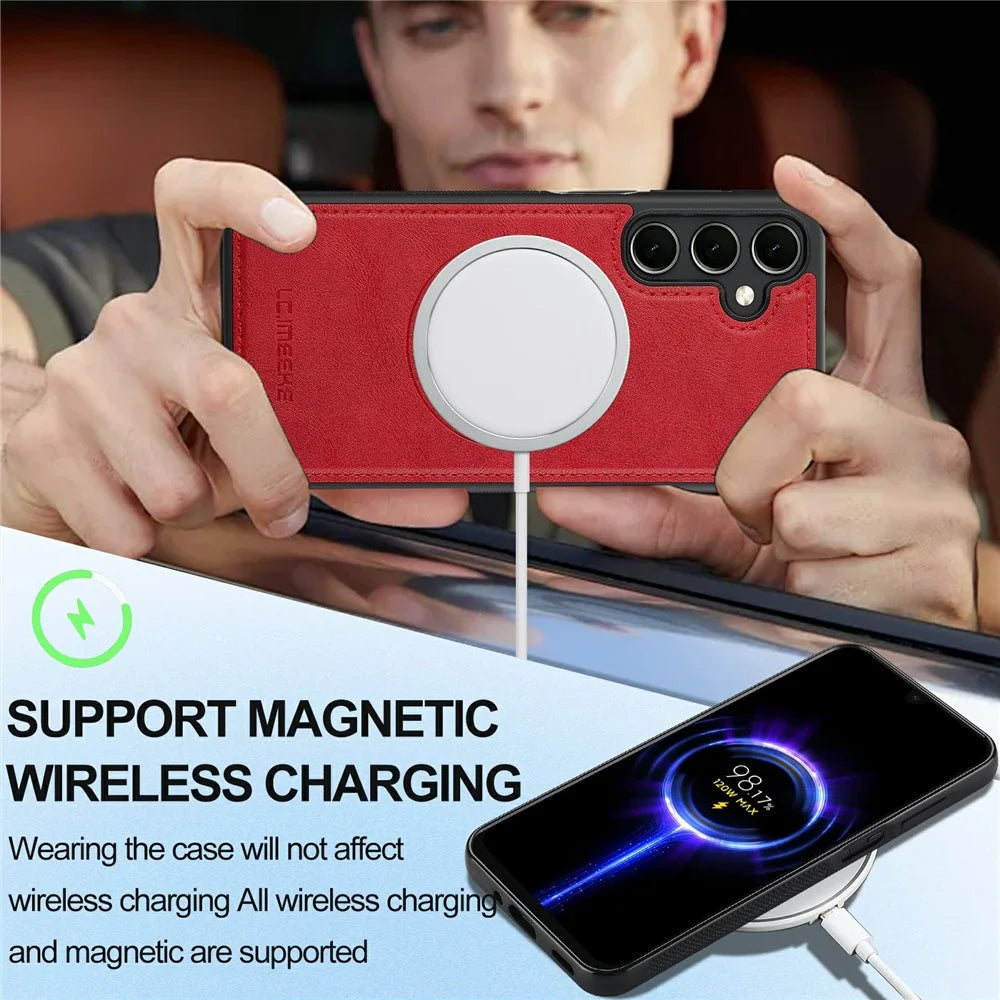 LC.IMEEKE For Samsung Galaxy S24 Magnetic Case Leather+TPU Back Cover - Red - 5