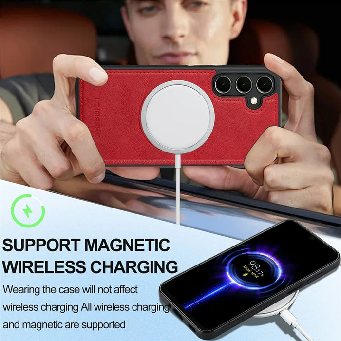 LC.IMEEKE For Samsung Galaxy S24+ Magnetic Case Leather+TPU Back Cover - Red - 5