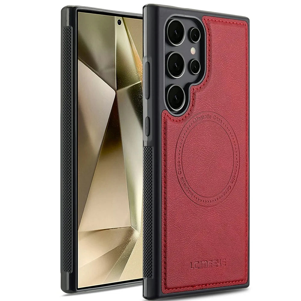 LC.IMEEKE For Samsung Galaxy S24 Ultra Magnetic Case Leather+TPU Back Cover - Red - 1