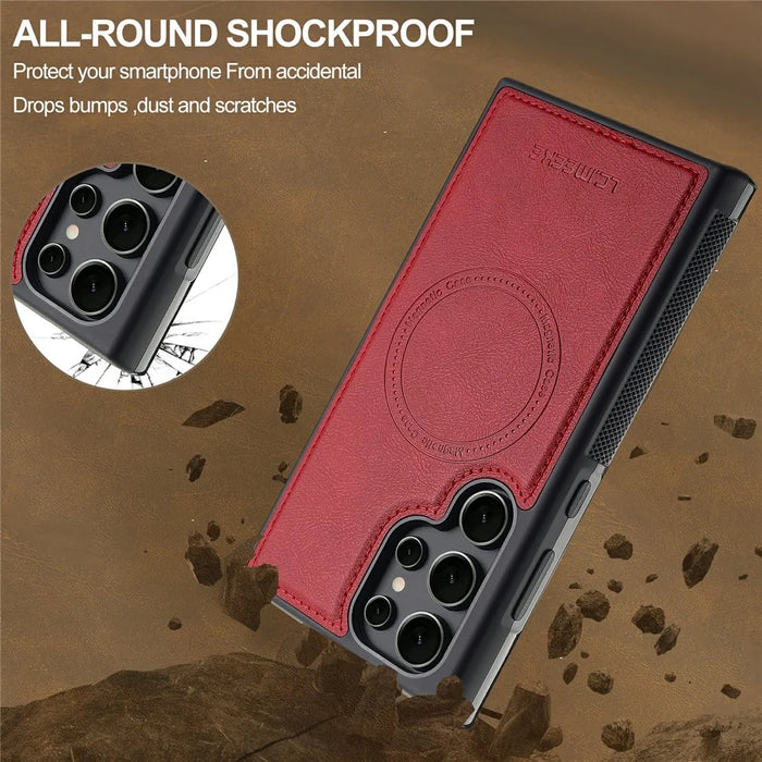 LC.IMEEKE For Samsung Galaxy S24 Ultra Magnetic Case Leather+TPU Back Cover - Red - 6