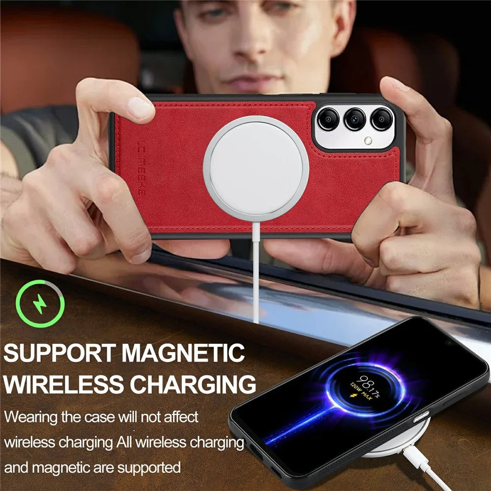 LC.IMEEKE For Samsung Galaxy A34 5G Magnetic Case Leather+TPU Back Cover - Red - 5