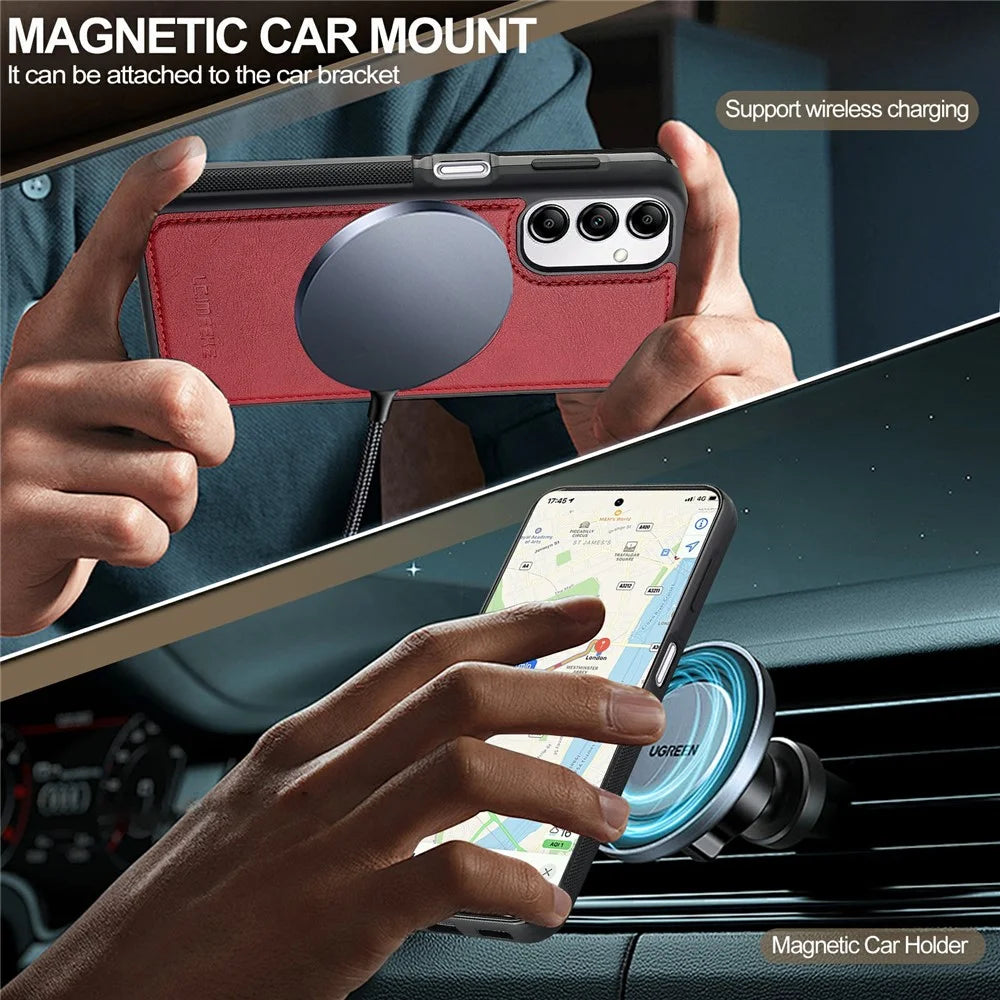 LC.IMEEKE For Samsung Galaxy A54 5G Magnetic Case Leather+TPU Back Cover - Red - 3