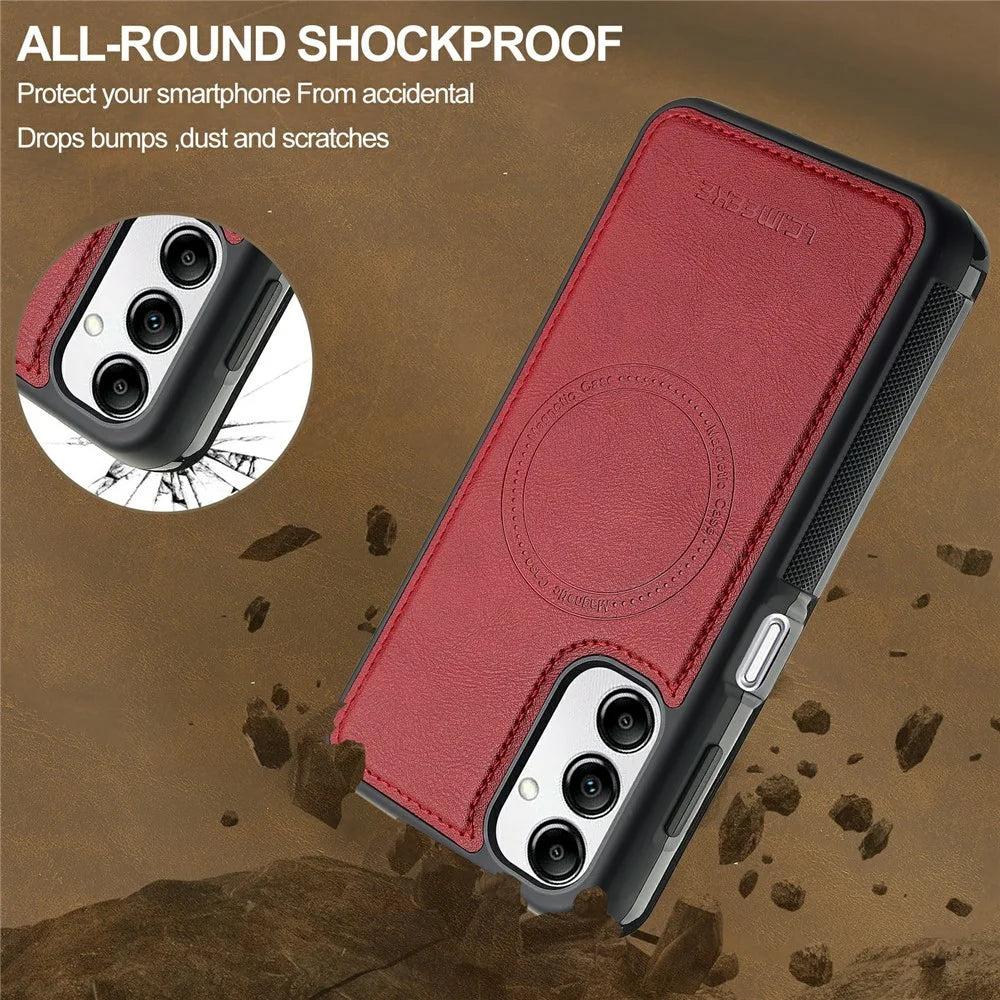 LC.IMEEKE For Samsung Galaxy A54 5G Magnetic Case Leather+TPU Back Cover - Red - 6