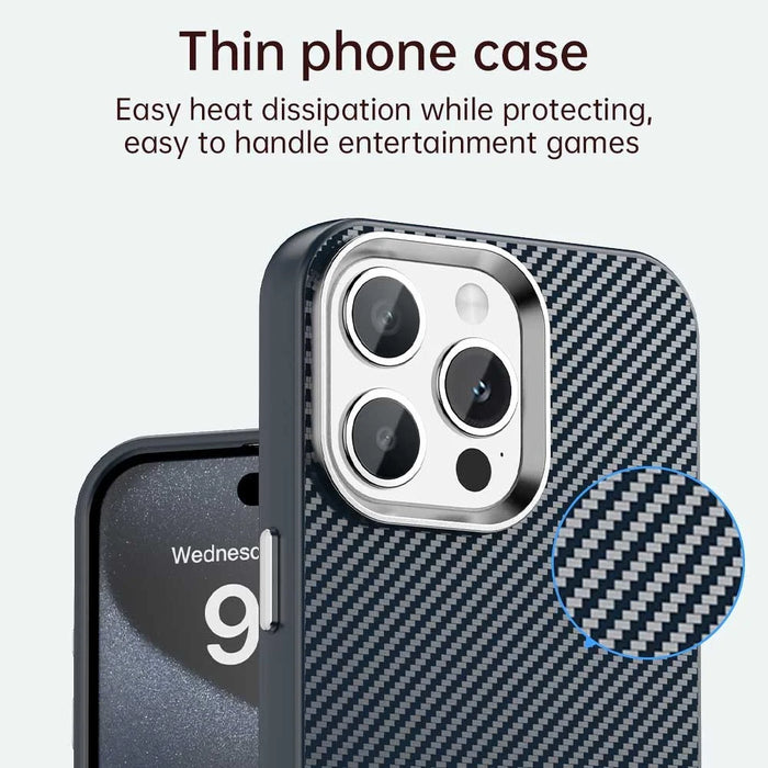 For iPhone 15 Pro Max Case Cell Phone Hybrid Back Cover Carbon Fiber Texture - Blue - 5