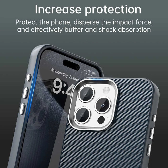 For iPhone 15 Pro Max Case Cell Phone Hybrid Back Cover Carbon Fiber Texture - Blue - 7