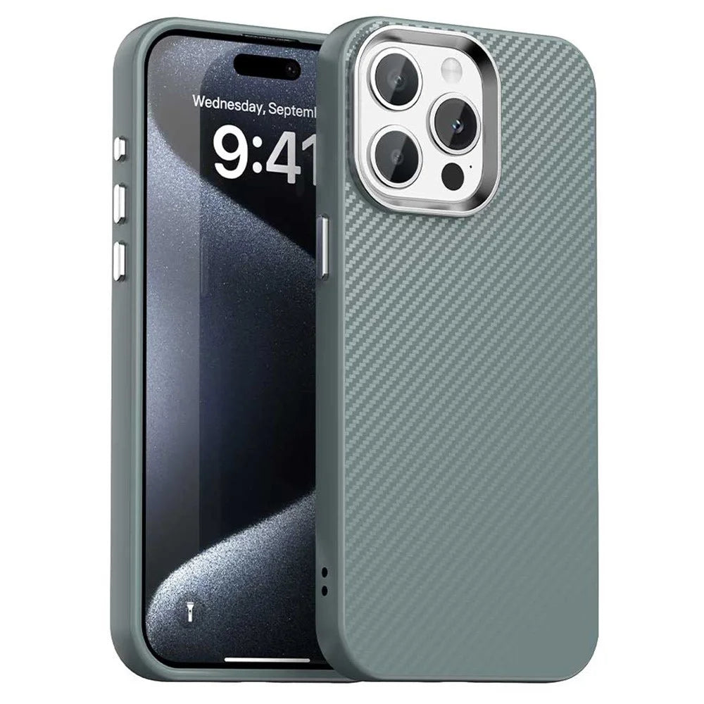 For iPhone 15 Pro Case Cell Phone Hybrid Back Cover Carbon Fiber Texture - Grey - 1