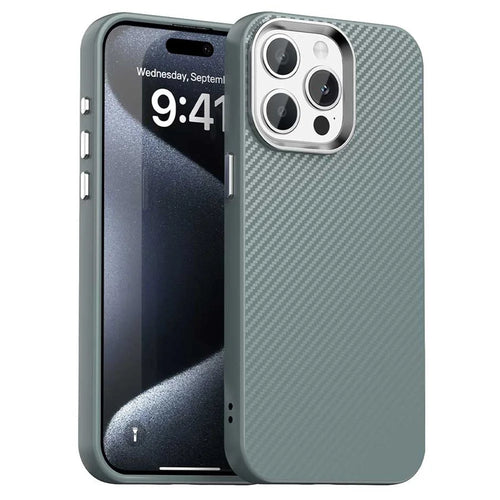 For iPhone 15 Pro Case Cell Phone Hybrid Back Cover Carbon Fiber Texture - Grey - 1