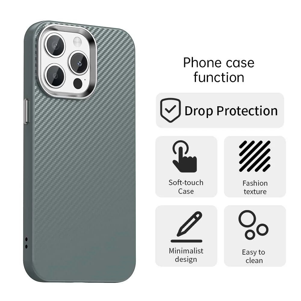 For iPhone 15 Pro Case Cell Phone Hybrid Back Cover Carbon Fiber Texture - Grey - 2