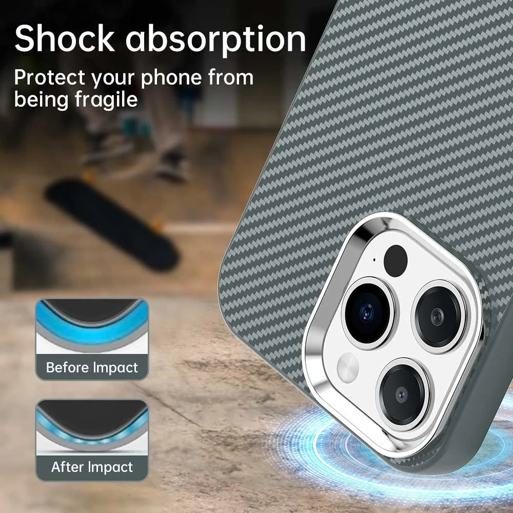 For iPhone 15 Pro Case Cell Phone Hybrid Back Cover Carbon Fiber Texture - Grey - 3