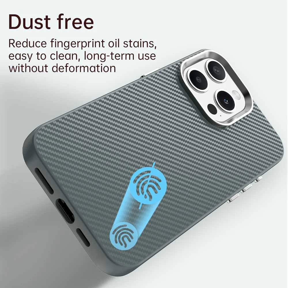 For iPhone 15 Pro Case Cell Phone Hybrid Back Cover Carbon Fiber Texture - Grey - 4