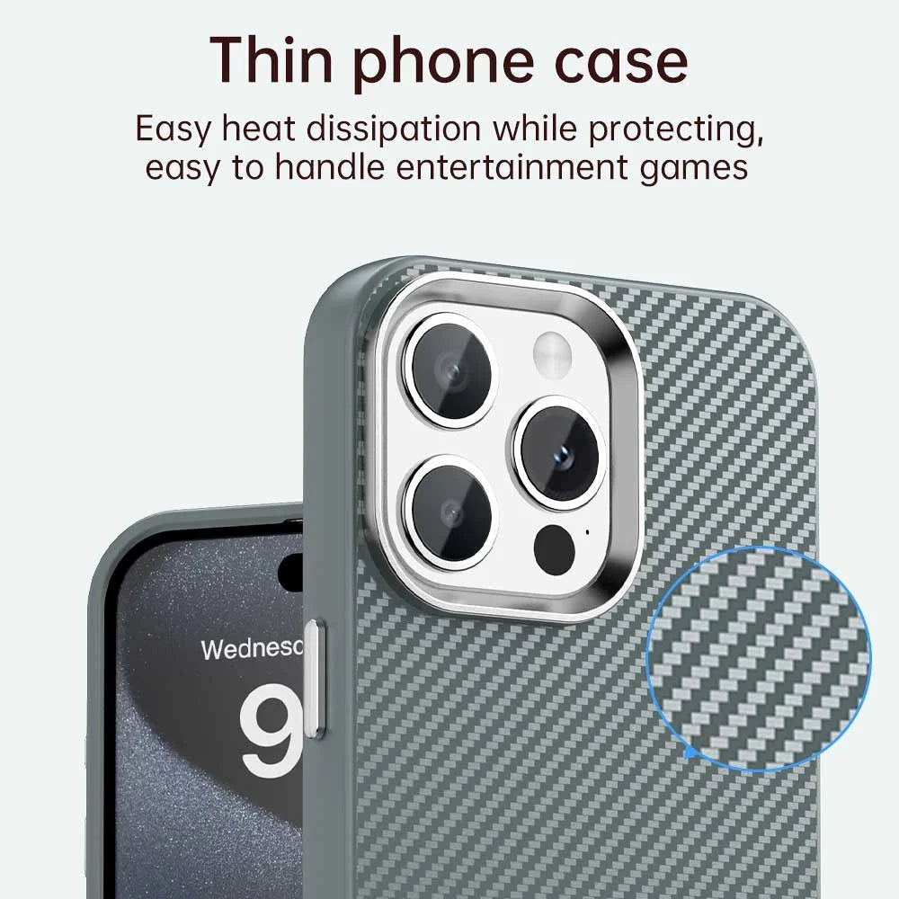 For iPhone 15 Pro Case Cell Phone Hybrid Back Cover Carbon Fiber Texture - Grey - 5