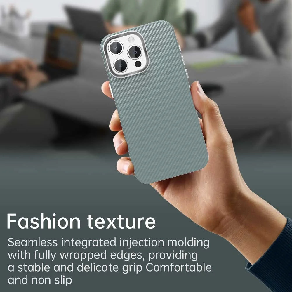 For iPhone 15 Pro Case Cell Phone Hybrid Back Cover Carbon Fiber Texture - Grey - 6