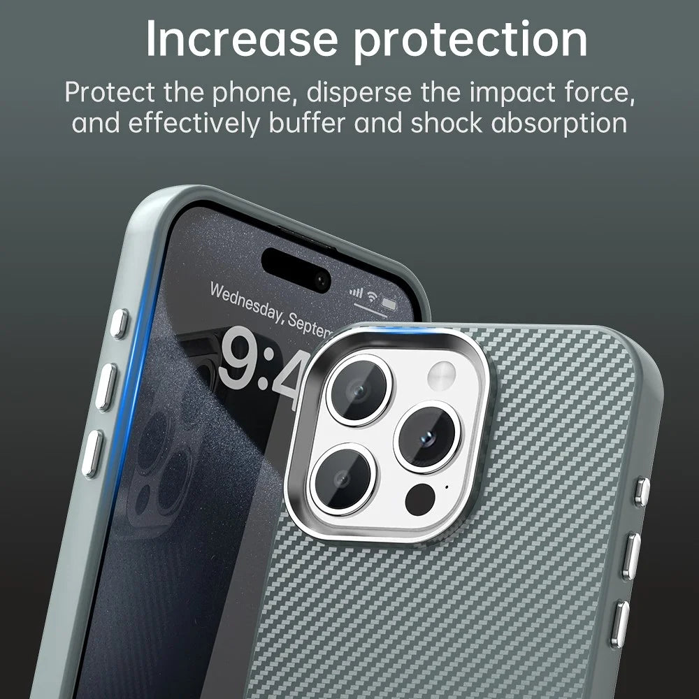 For iPhone 15 Pro Case Cell Phone Hybrid Back Cover Carbon Fiber Texture - Grey - 7