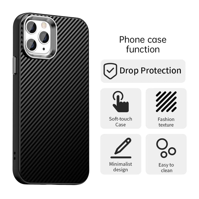 For iPhone 11 Pro Max Case Cell Phone Hybrid Back Cover Carbon Fiber Texture - Black - 2