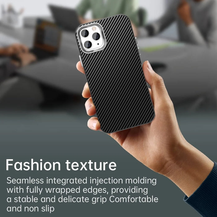 For iPhone 11 Pro Max Case Cell Phone Hybrid Back Cover Carbon Fiber Texture - Black - 6