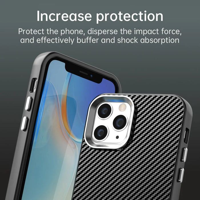 For iPhone 11 Pro Max Case Cell Phone Hybrid Back Cover Carbon Fiber Texture - Black - 7