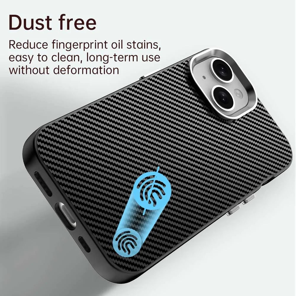 For iPhone 15 Case Cell Phone Hybrid Back Cover Carbon Fiber Texture - Black - 4