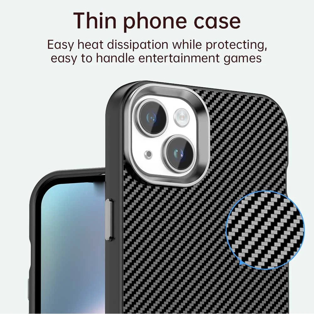 For iPhone 15 Case Cell Phone Hybrid Back Cover Carbon Fiber Texture - Black - 5