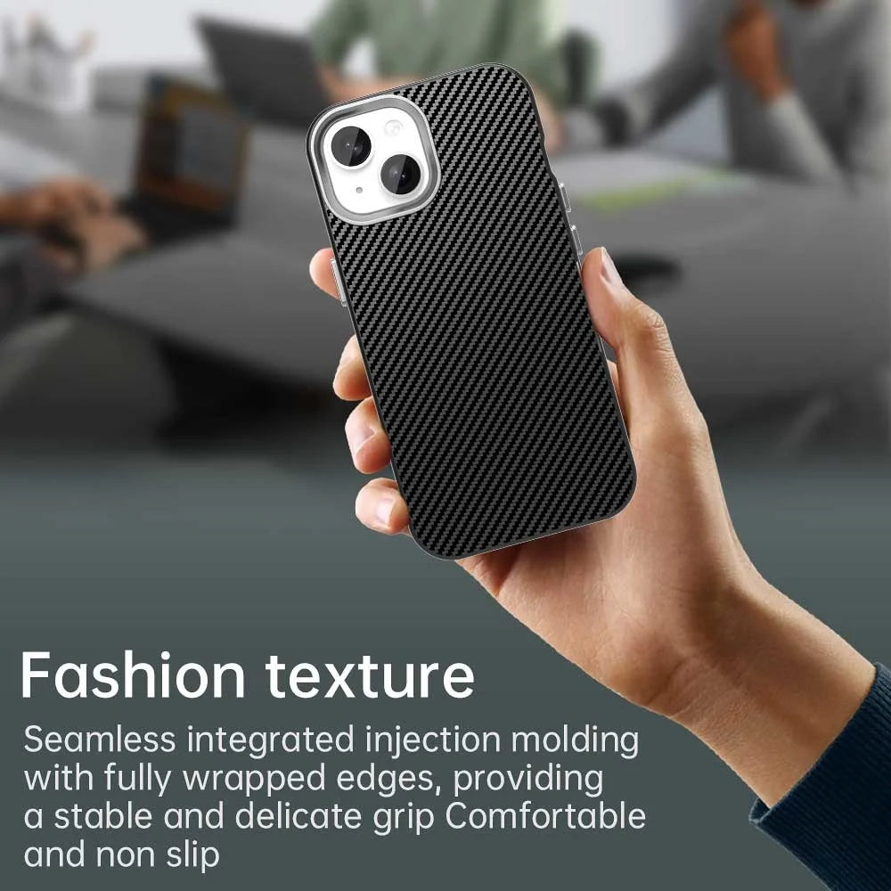 For iPhone 15 Case Cell Phone Hybrid Back Cover Carbon Fiber Texture - Black - 6
