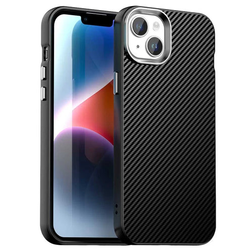 For iPhone 15 Plus / 14 Plus Case Cell Phone Hybrid Back Cover Carbon Fiber Texture - Black - 1