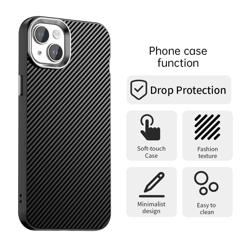 For iPhone 15 Plus / 14 Plus Case Cell Phone Hybrid Back Cover Carbon Fiber Texture - Black - 2