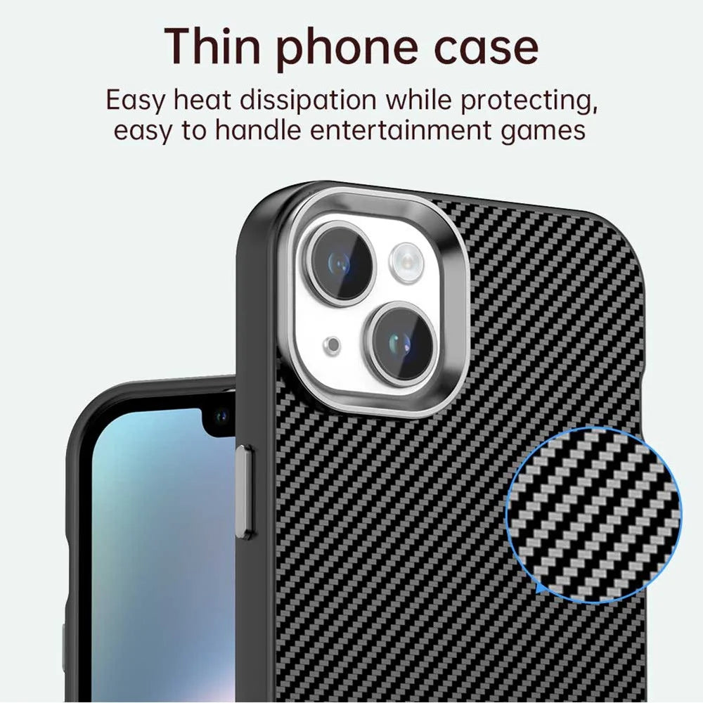 For iPhone 15 Plus / 14 Plus Case Cell Phone Hybrid Back Cover Carbon Fiber Texture - Black - 5