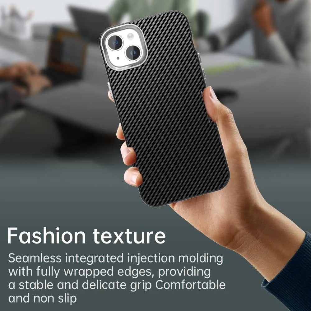 For iPhone 15 Plus / 14 Plus Case Cell Phone Hybrid Back Cover Carbon Fiber Texture - Black - 6