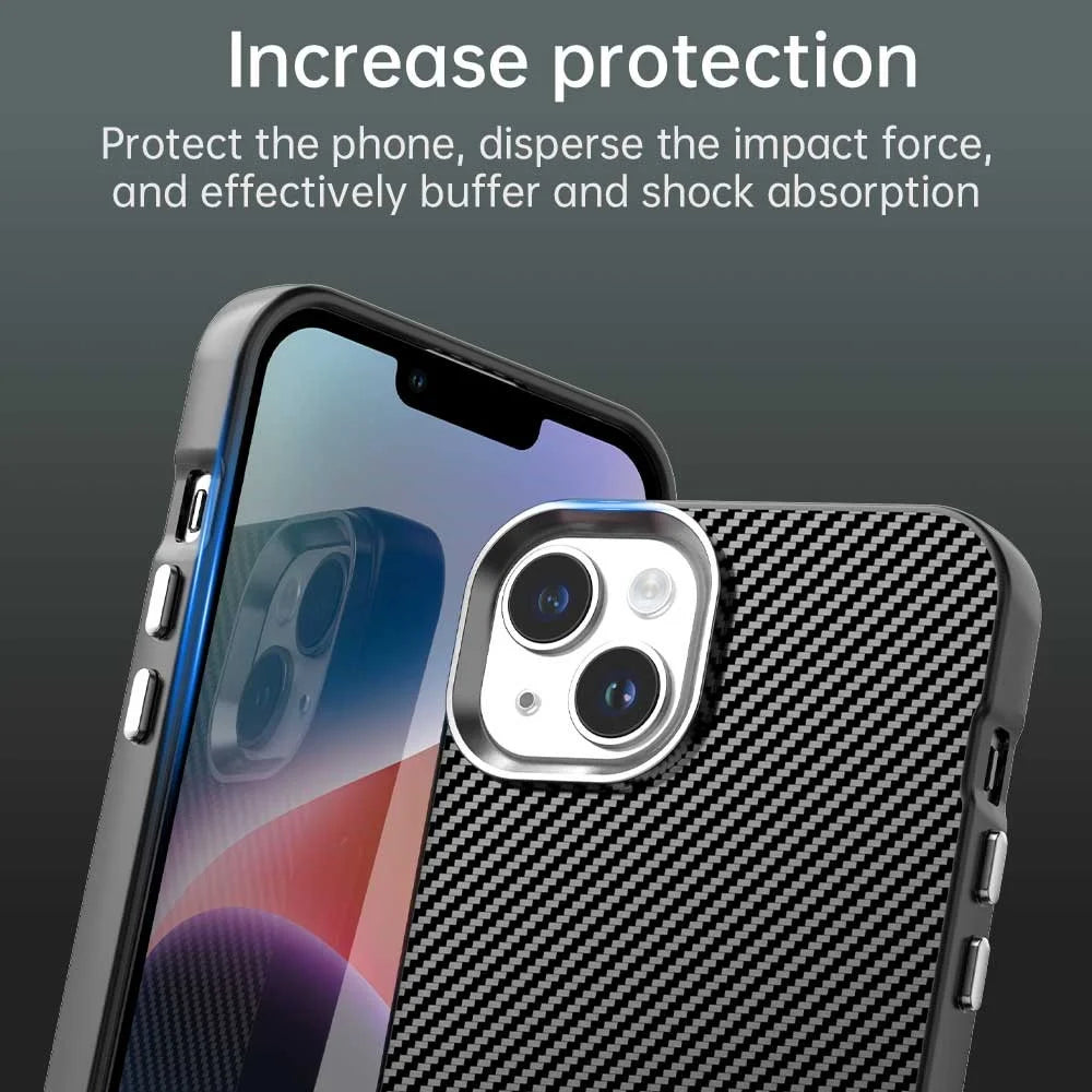 For iPhone 15 Plus / 14 Plus Case Cell Phone Hybrid Back Cover Carbon Fiber Texture - Black - 7