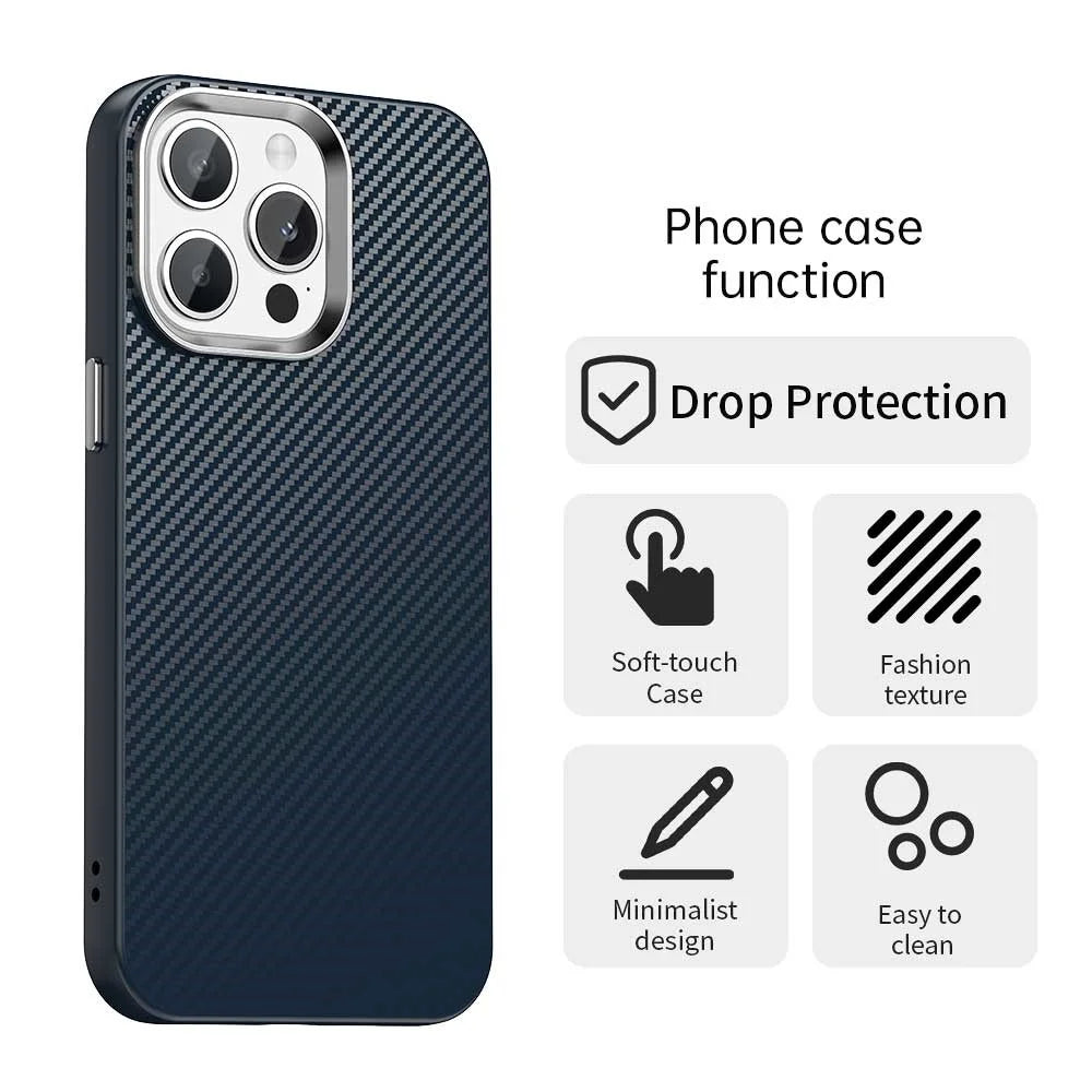 For iPhone 13 Pro Case Cell Phone Hybrid Back Cover Carbon Fiber Texture - Blue - 2